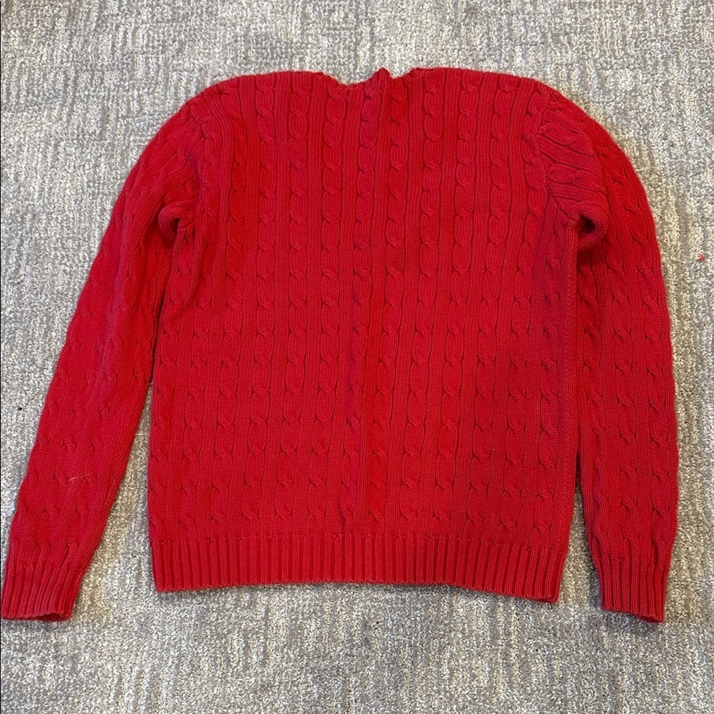Polo Ralph Lauren Sport Red Cable-Knit Crewneck Sweater  Size M Cotton Vintage - Picture 6 of 9